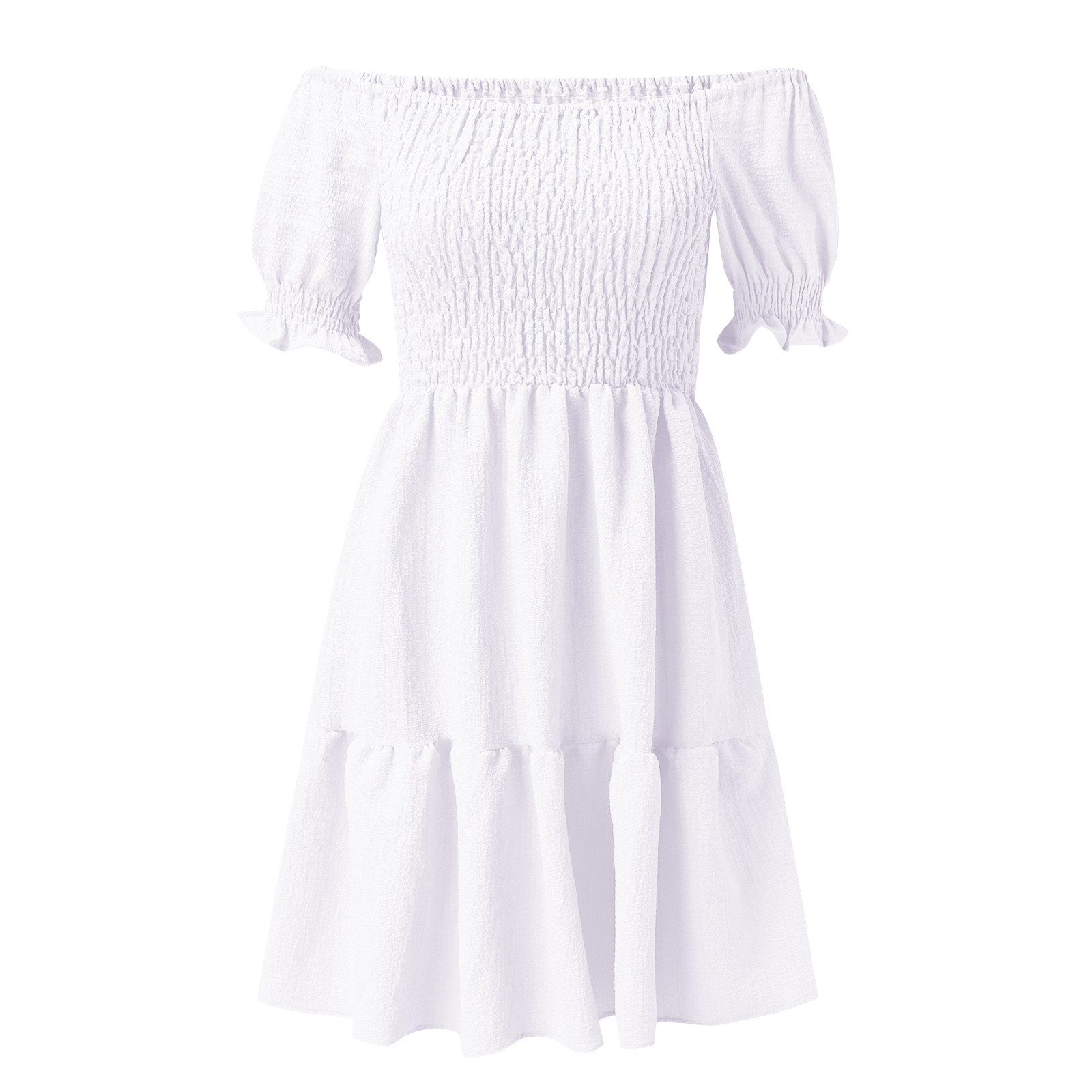 thumbnail image 5 of Vestido bohemio con hombros descubiertos para mujer - Manga abullonada, volantes fluidos, poliéster, ropa de playa/vacaciones/verano, 5 of 8